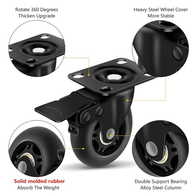 Apllamo 3" Casters Set of 4 ，4 Heavy Duty Quiet Casters, Max Load 2000LBS. Suitable to do Soft Wheels for cart, Glide Quietly and Protect The Floor, casters Set of 4 Heavy Duty. - Image 2